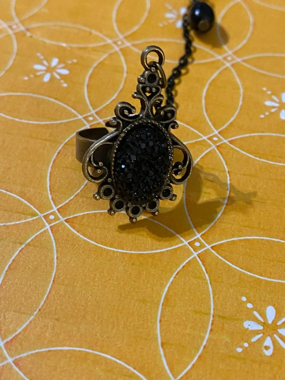 Black Lace Rose Bracelet with Connecting Ring. Antique Brass Accents - Picture 5 of 9